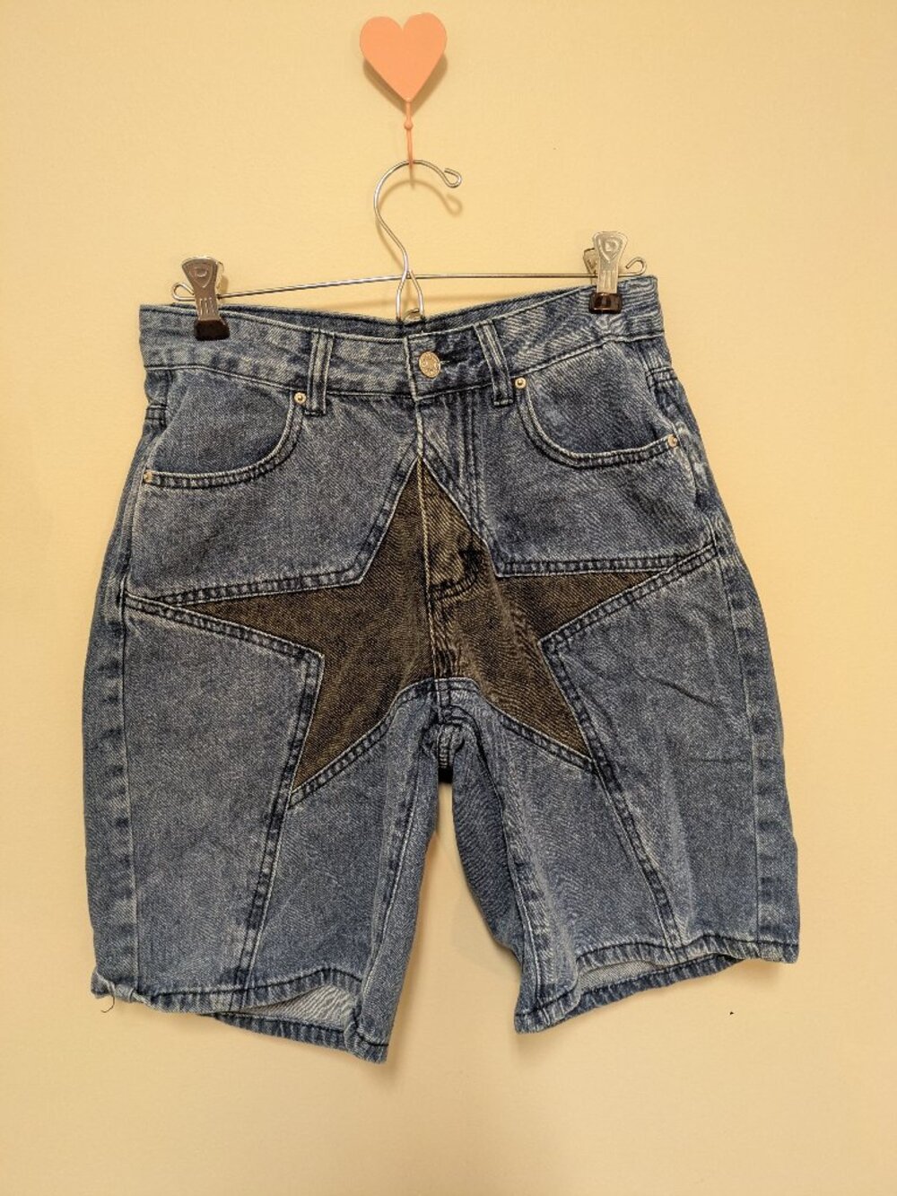 Romwe denim mid shorts star print blue black y2k unique small high waisted women